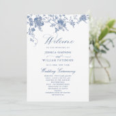 Elegant Victoriaans Blauw Bloemen Trouwprogramma Programma (Staand voorkant)