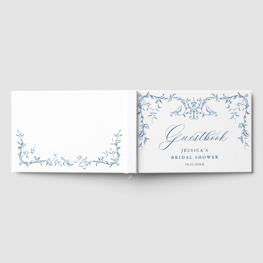 Elegant Victoriaans  Blauw Bloemen Vrijgezellenfee Gastenboek (Volledig)