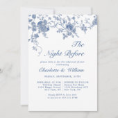 Elegant Victoriaans blauw bloemenrepetitiediner Kaart (Voorkant)