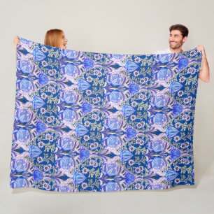 Elegant  Victoriaans Blauw Flowers Patroon Fleece Deken