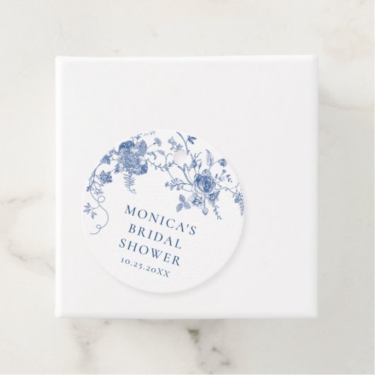 Elegant Victoriaans Blauw Frans Floral Vrijgezelle Bedankjes Labels (In situ)