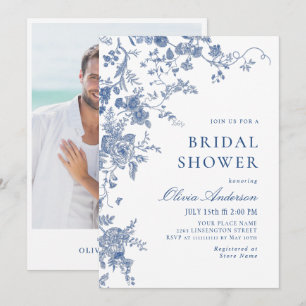 Elegant Victoriaans Blauw Frans Floral VRIJGEZELLE Kaart