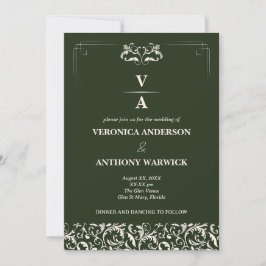 Elegant Victoriaans Forest Green Floral Wedding Kaart