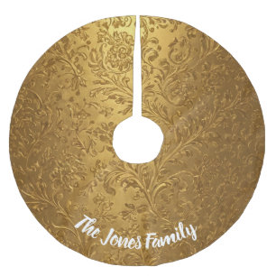 Elegant Victoriaans Gouden Bloemen Kerstaccent Kerstboom Rok