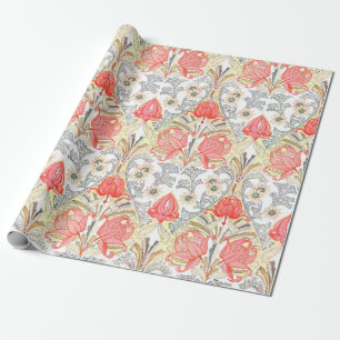 Elegant Victoriaans Koraal Bloempatroon Cadeaupapier