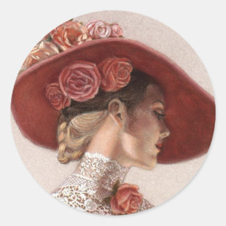 Elegant Victoriaans Lady Fine Art  Roos Pet Ronde Sticker