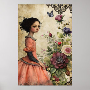 Elegant Victoriaans meisje in een bloementuin Poster