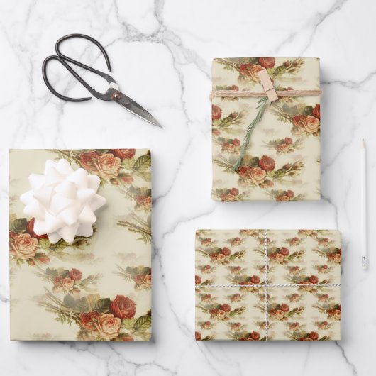 Elegant  Victoriaans Roos Floral Pattern Inpakpapier Vel (Voorkant)