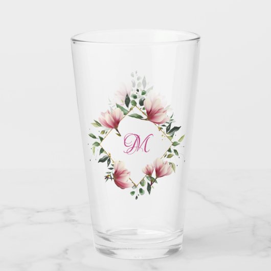Elegant Victoriaans Roze Floral Border Monogramed  Glas (Achterkant)