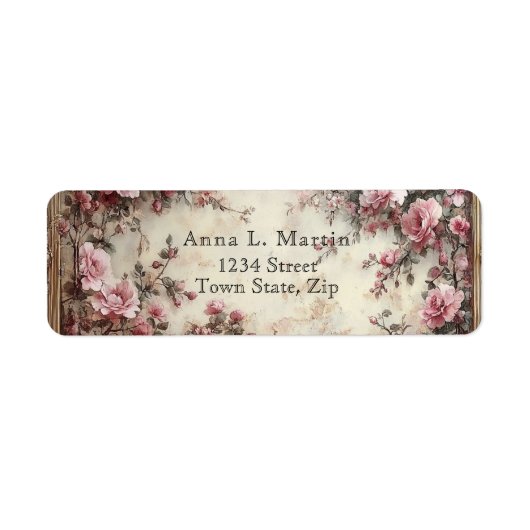 Elegant Victoriaans Roze Rozen Etiket (Voorkant)