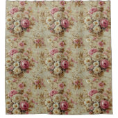 Elegant Victoriaans Roze Witte Rozen Douchegordijn (Voorkant)