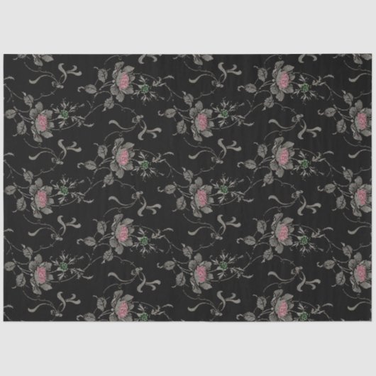 Elegant Victoriaans Rozen op zwarte achtergrond Tissuepapier (Voorkant)