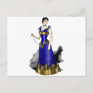 Elegant Victoriaans vrouw in Blue Corset Gown Briefkaart