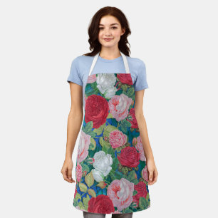 Elegant Victoriaans Waterverf Rood en Roze Rozen   Schort