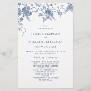 Élégant Victorian Blue Floral Wedding Programme