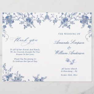 Élégant Victorian Blue Floral Wedding Programme