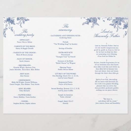 Élégant Victorian Blue Floral Wedding Programme (Dos)