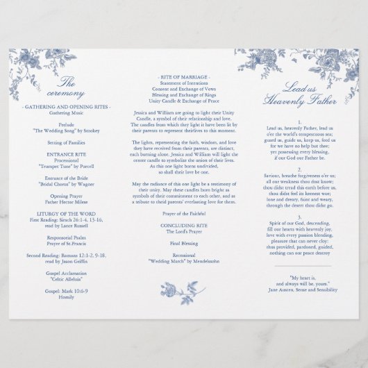 Élégant Victorian Blue Floral Wedding Programme (Dos)