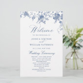 Élégant Victorian Blue Floral Wedding Programme (Debout devant)