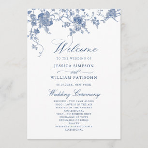 Élégant Victorian Blue Floral Wedding Programme