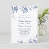Élégant Victorian Blue Floral Wedding Programme (Debout devant)