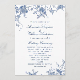 Élégant Victorian Blue Floral Wedding Programme