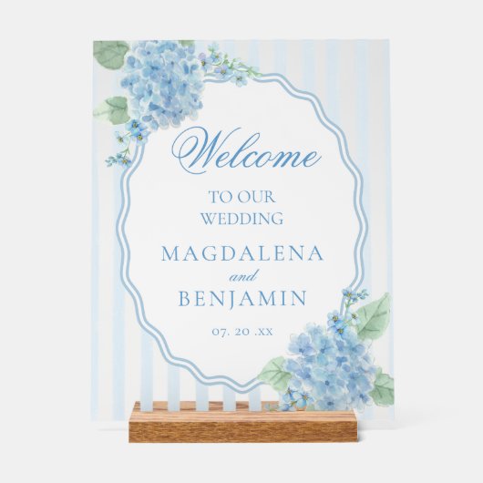 Elégant Victorian Blue Hydrangea Mariage Bienvenue (Recto)