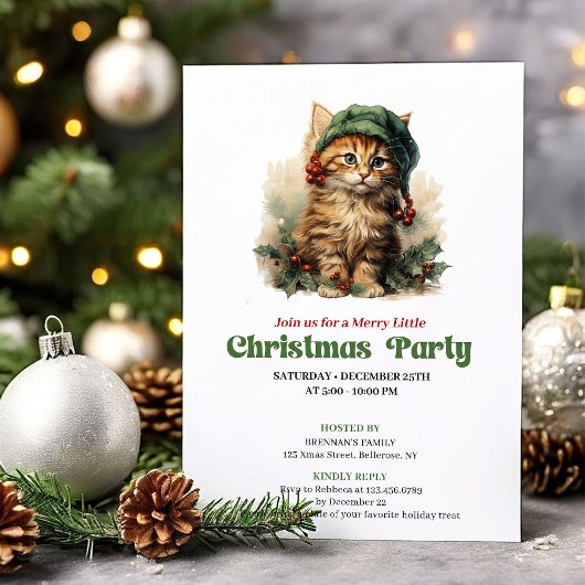 Elegant Victorian Christmas cat party invitation