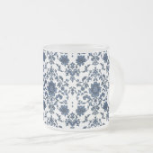 Elegant Victorian Damask Flower Pattern Navy Blue Matglas Koffiemok (Voorkant rechts)