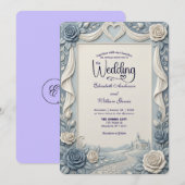 Elegant Victorian Dusty Blue Faux Embossed Rose Kaart (Voorkant / Achterkant)