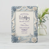 Elegant Victorian Dusty Blue Faux Embossed Rose Kaart (Staand voorkant)