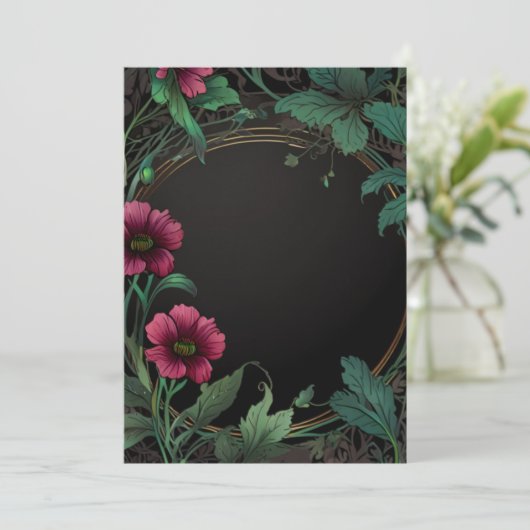 Elegant victorian moody dark green pink floral kaart (Staand voorkant)