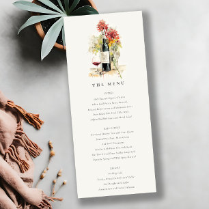 Elégant vin rouge jaune Mariage floral carte menu