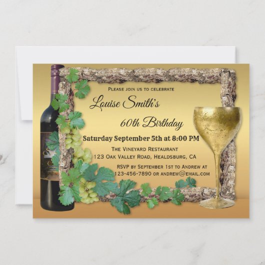 Elégant vin thème Anniversaire Fête Invitation (Dos)