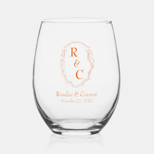 Elegant Vine Crest Couple's Monogram Persimmon Wijnglas Zonder Voet