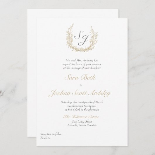 Elegant Vine Crest Formele uitnodiging (Voorkant / Achterkant)