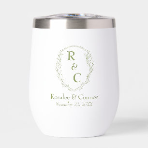 Elegant Vine Crest Monogram + Datum Mos Groen