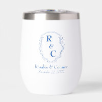 Elegant Vine Crest Paar Monogram + Datum Kobalt