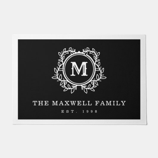 Elegant Vines Black White Monogram Deurmat (Voorkant)