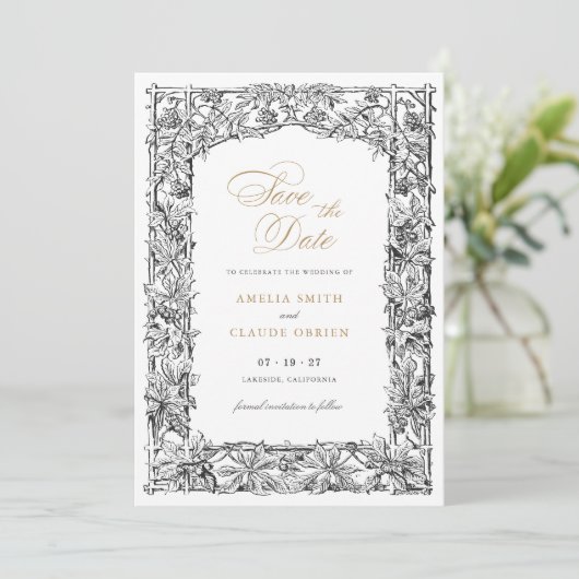  Elegant Vines Border Lijst Save the Date Kaart (Staand voorkant)