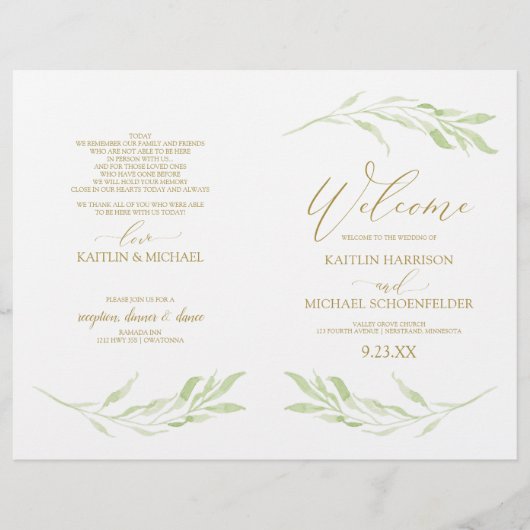 Elegant Vines & Gold Calligraphy Wedding Programs (Voorkant)