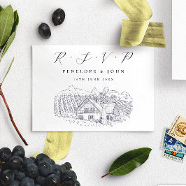 Elegant Vineyard Illustration Destination Wedding RSVP Kaartje