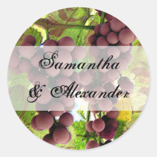 Elegant Vineyard Paars/Green Grapes Wedding Ronde Sticker