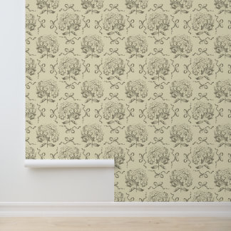 Elegant Vintage Beige Hortensia Boog Patroon Behang