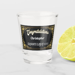 Elegant Vintage Black Gold Afstuderen Monogram Shot Glas