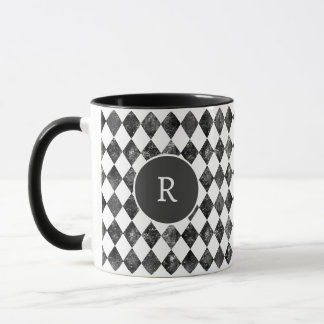 Elegant vintage black &white checkerboard monogram mok