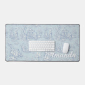Élégant Vintage Bleu Gris Toile Monogramme (Clavier et souris)