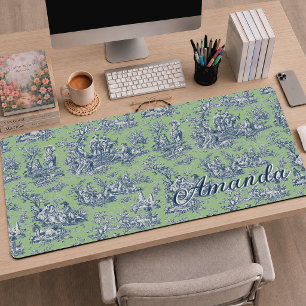 Élégant Vintage Bleu Vert Monogramme Toile