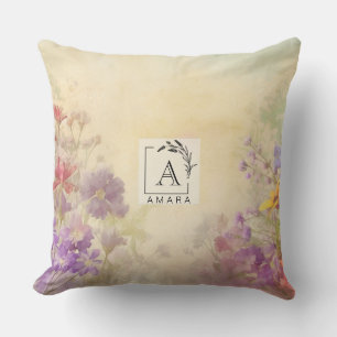Elegant Vintage Bloem Motief Kussen met Initiaal