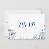 Elégant Vintage Blue Flourish Wedding Cartes RSVP (Dos)